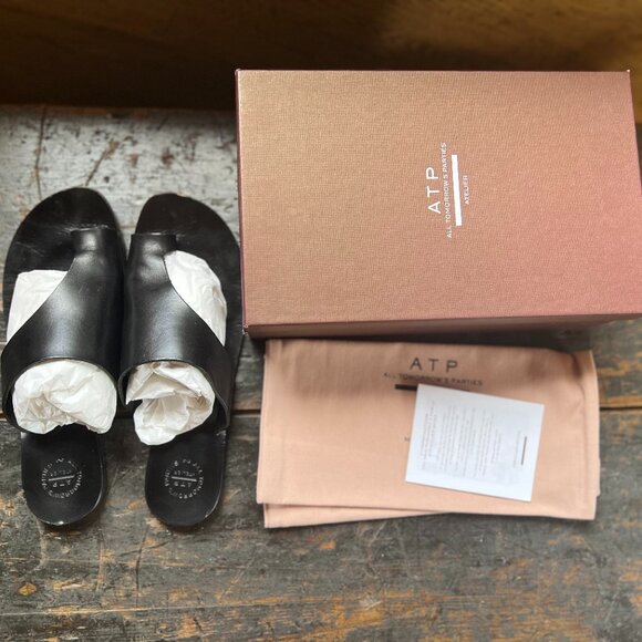 ATP ATELIER ROSA VACCHETTA LEATHER SIZE EU41 BLACK SANDALS - Picture 6 of 10